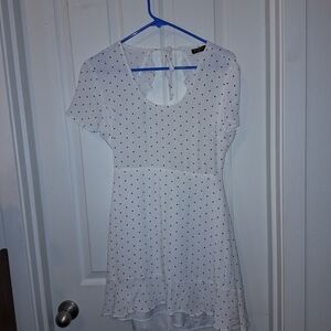 White Black Polka Dot Open Back Dress Medium
